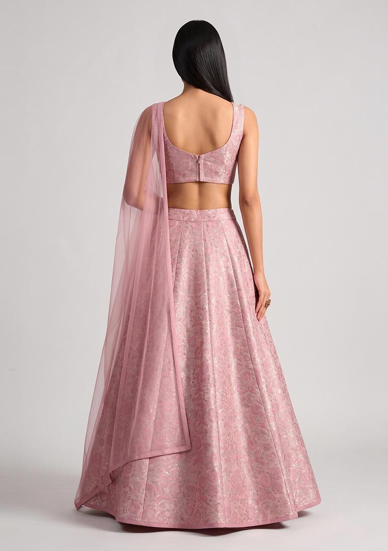 Pastel Pink Silk Blend Lehenga Set - Indya