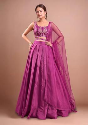Magenta Zari Satin Lehenga Set