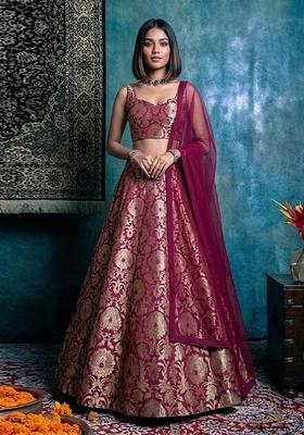 Deep Maroon Silk Blend Lehenga Set