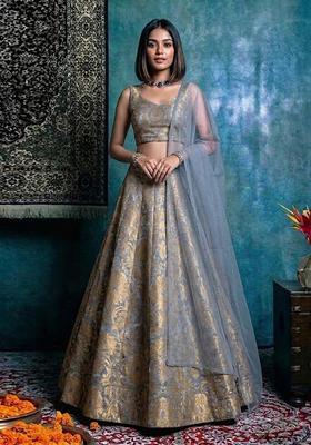 Metallic Grey Silk Blend Lehenga Set
