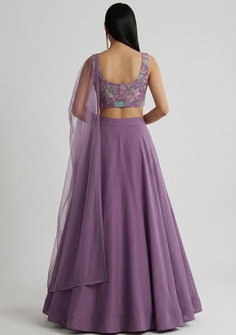 Lavender Sequin Crepe Lehenga Set - Indya