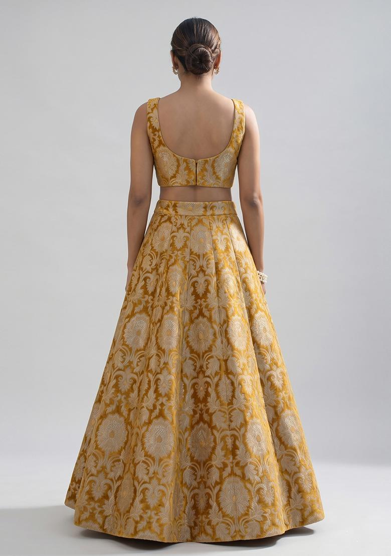Mustard Silk Blend Lehenga Set - Indya