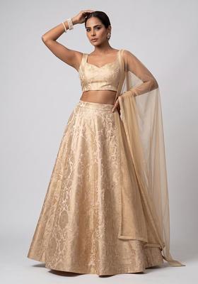 Beige Silk Blend Lehenga Set