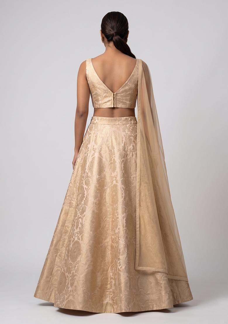 Beige Silk Blend Lehenga Set - Indya