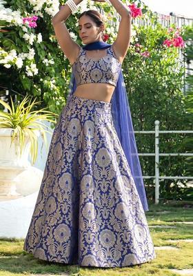 Royal Blue Silk Blend Lehenga Set