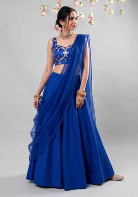 Royal Blue Zari Satin Lehenga Set