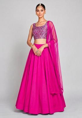 Magenta Zari Satin Lehenga Set