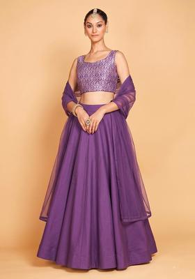 Purple Zari Satin Lehenga Set