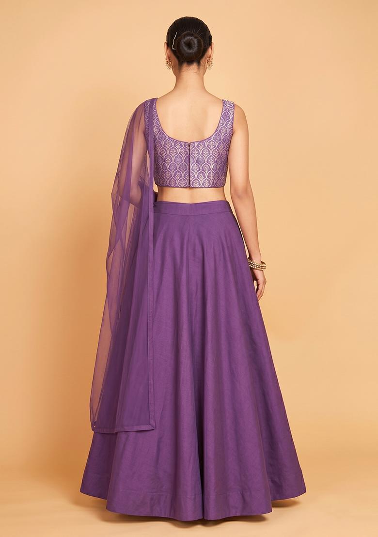 Purple Zari Satin Lehenga Set - Indya