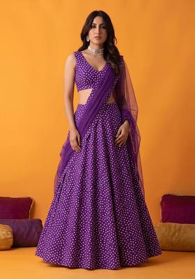 Deep Purple Printed Crepe Lehenga Set
