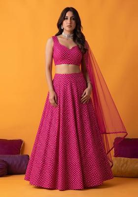 Magenta Printed Crepe Lehenga Set