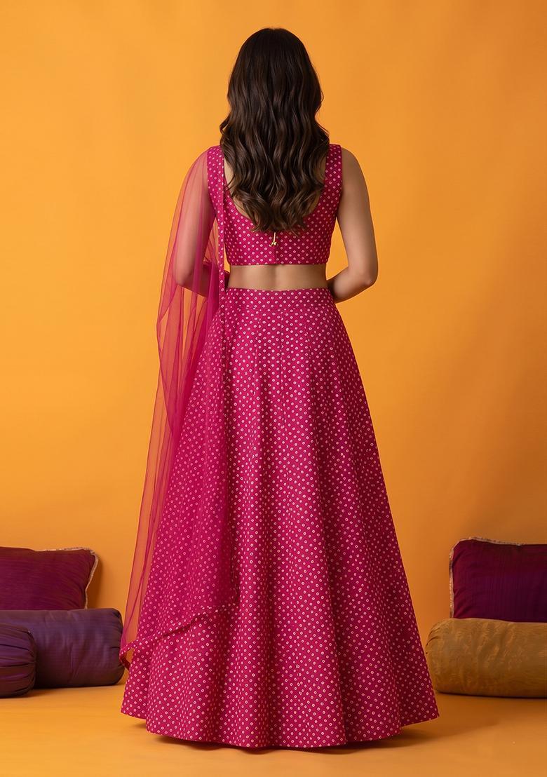Magenta Printed Crepe Lehenga Set - Indya