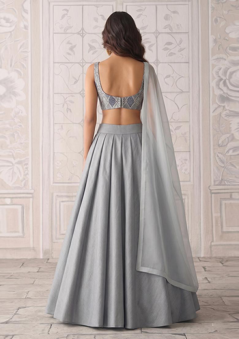 Grey Silk Blend Lehenga Set - Indya