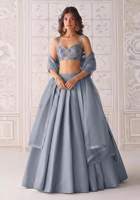 Steel Grey Silk Blend Lehenga Set