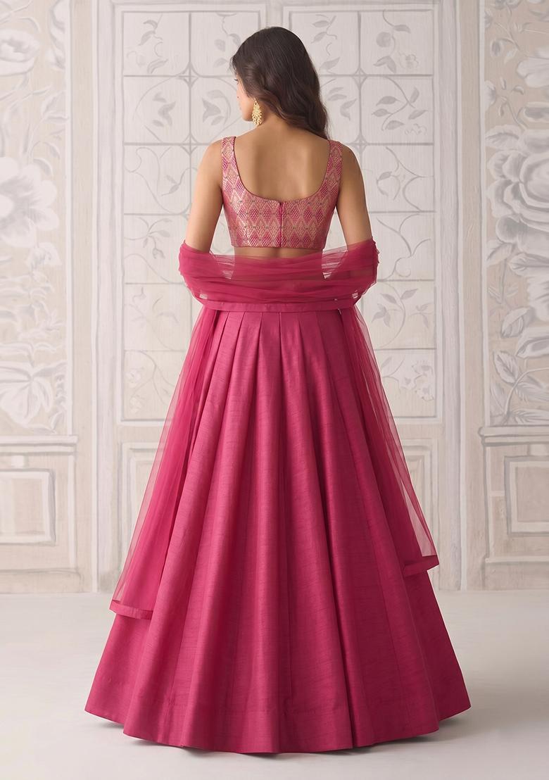 Magenta Silk Blend Lehenga Set - Indya