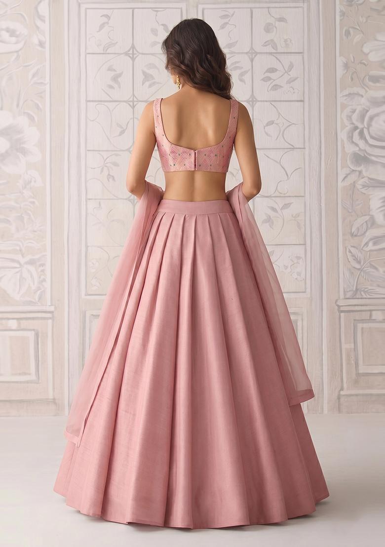 Dusty Pink Silk Blend Lehenga Set - Indya