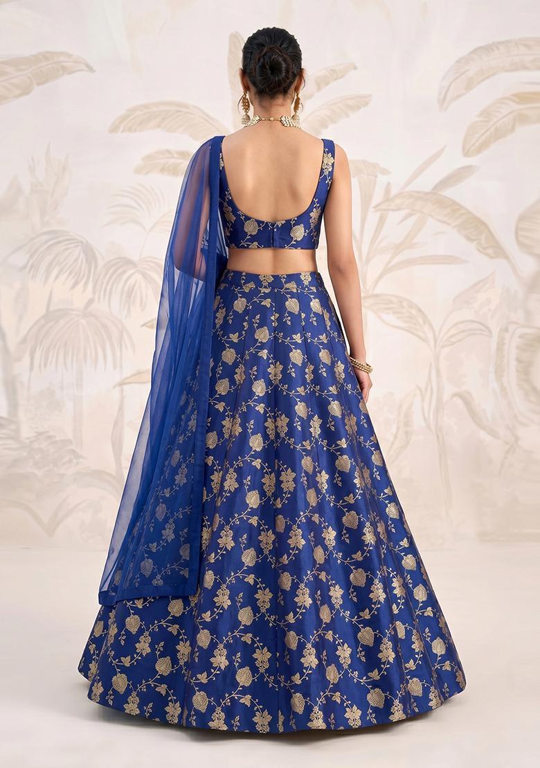 Royal Blue Silk Blend Lehenga Set - Indya