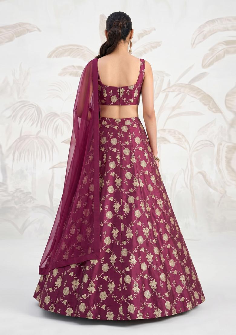 Deep Maroon Silk Blend Lehenga Set - Indya