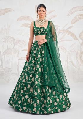 Emerald Green Silk Blend Lehenga Set