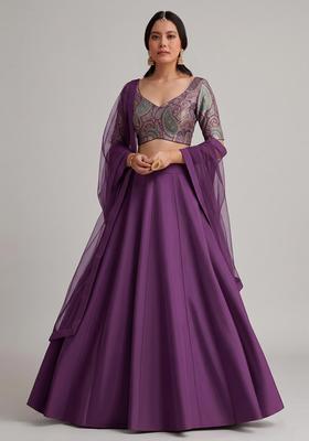 Purple Printed Lehenga Set