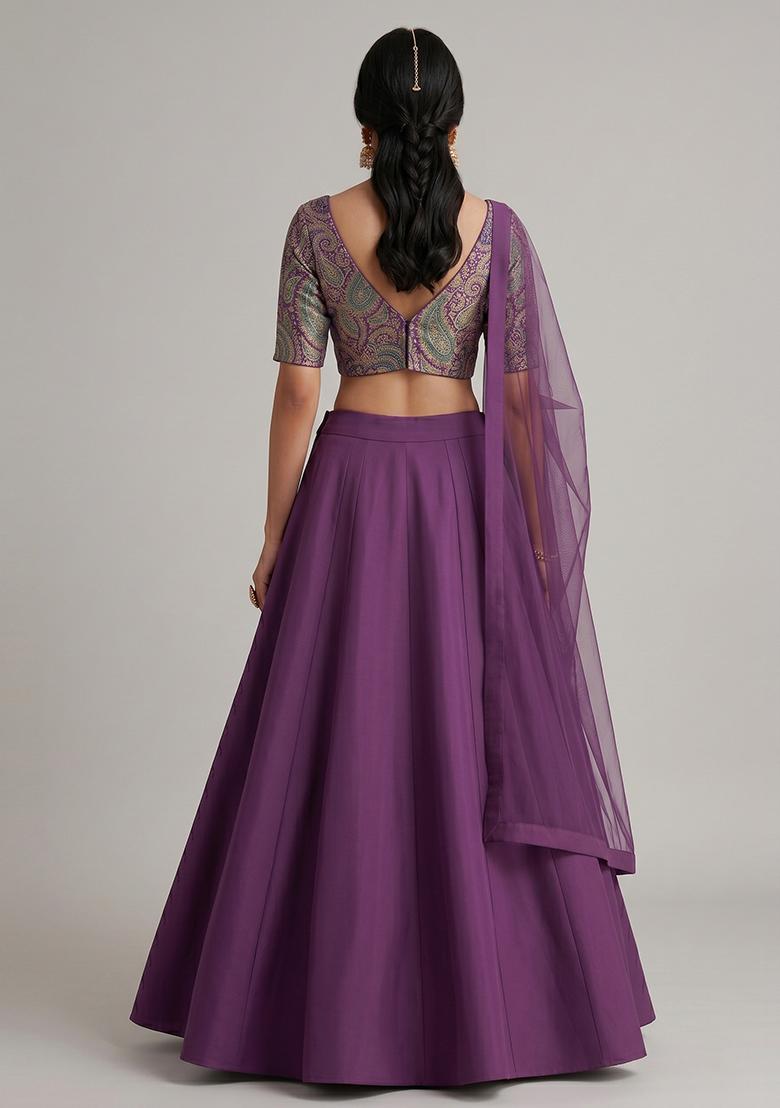 Purple Printed Lehenga Set - Indya