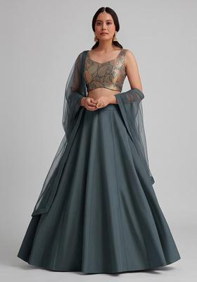 Slate Grey Printed Lehenga Set