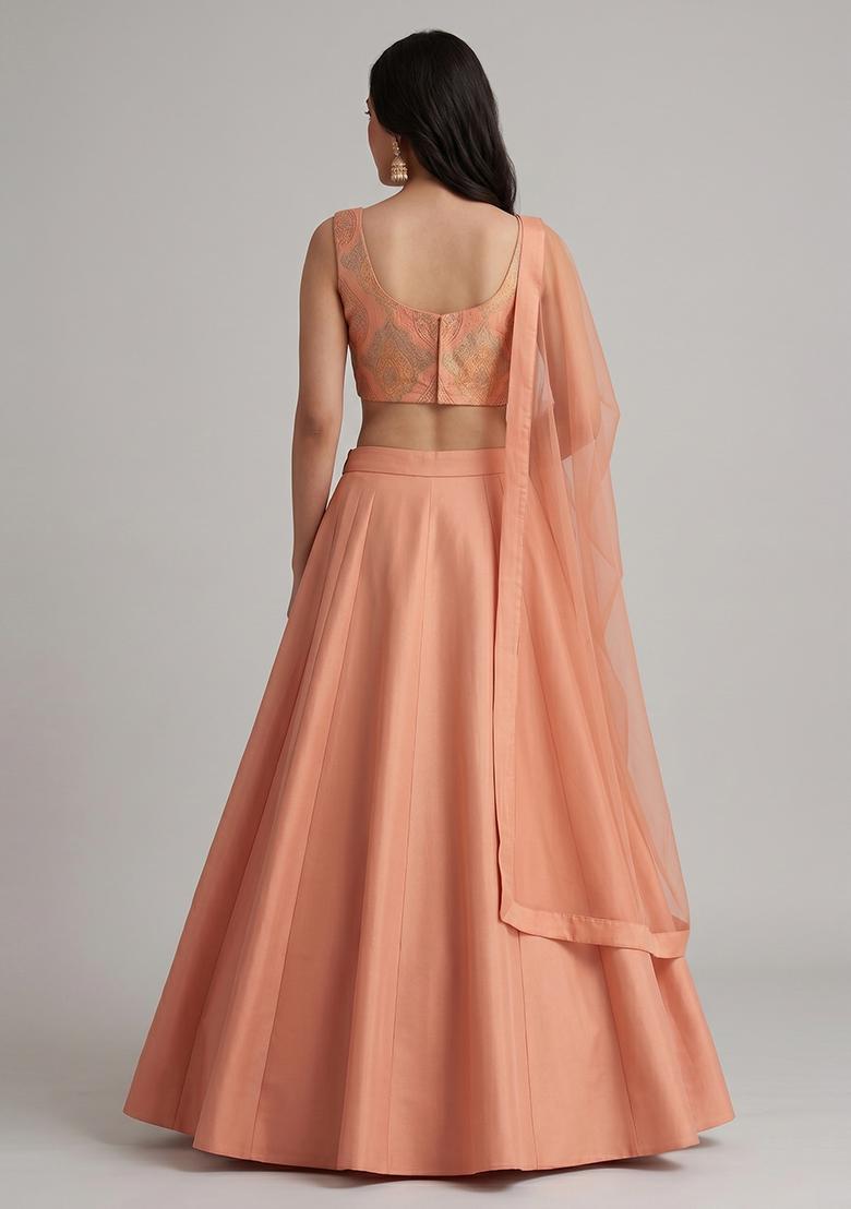 Peach Pink Printed Lehenga Set - Indya