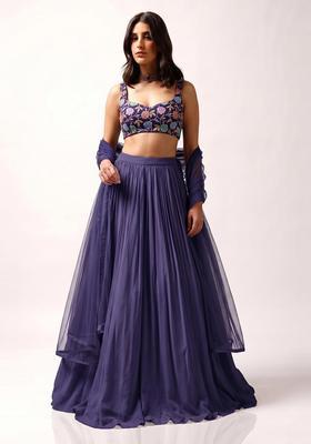 Deep Purple Printed Crepe Lehenga Set