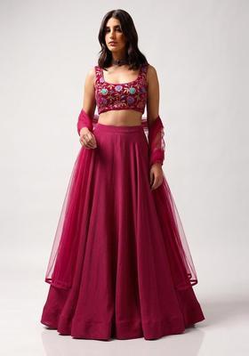 Magenta Printed Crepe Lehenga Set