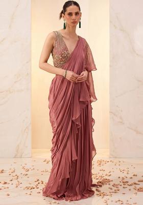 Pink Embroidered Handwork Fusion Set