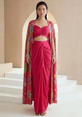 Pink Printed Chinon Fusion Set