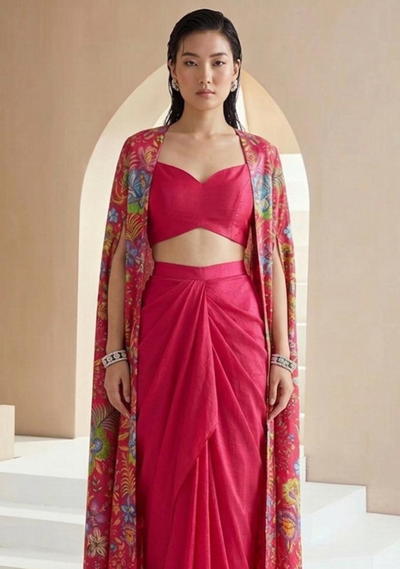Pink Printed Chinon Fusion Set - Indya