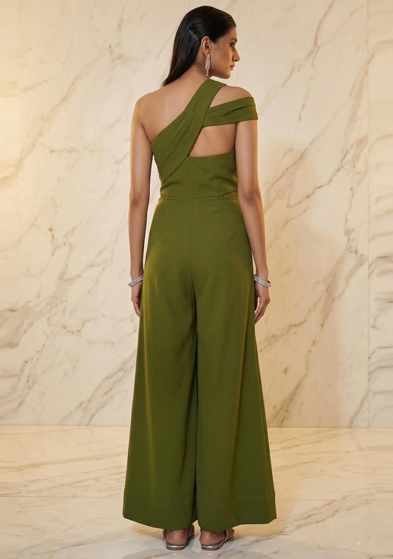Olive Green Handwork Fusion Set - Indya