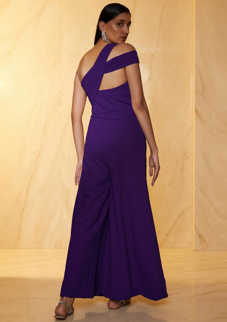 Dark Purple Handwork Fusion Set - Indya