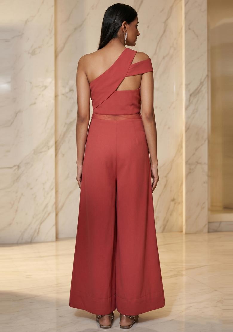 Brick Red Handwork Fusion Set - Indya
