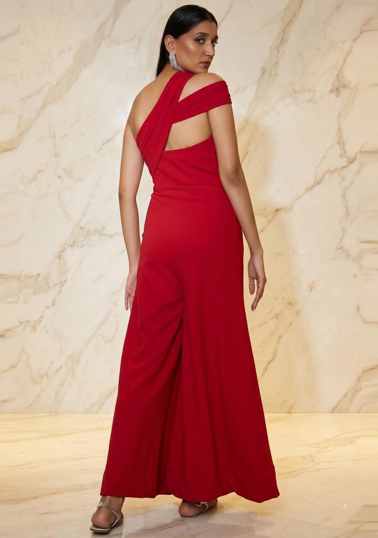Crimson Red Handwork Fusion Set - Indya