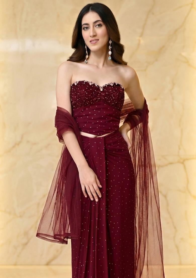 Deep Red Handwork Fusion Set - Indya