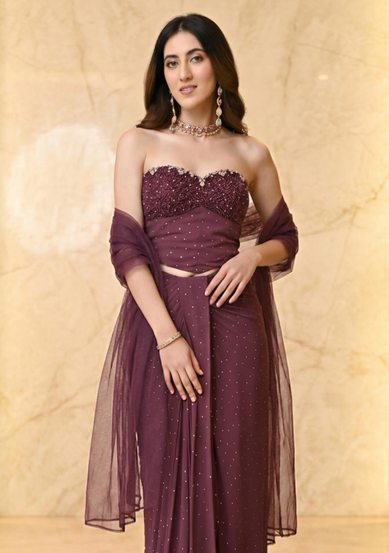 Mauve Handwork Fusion Set - Indya
