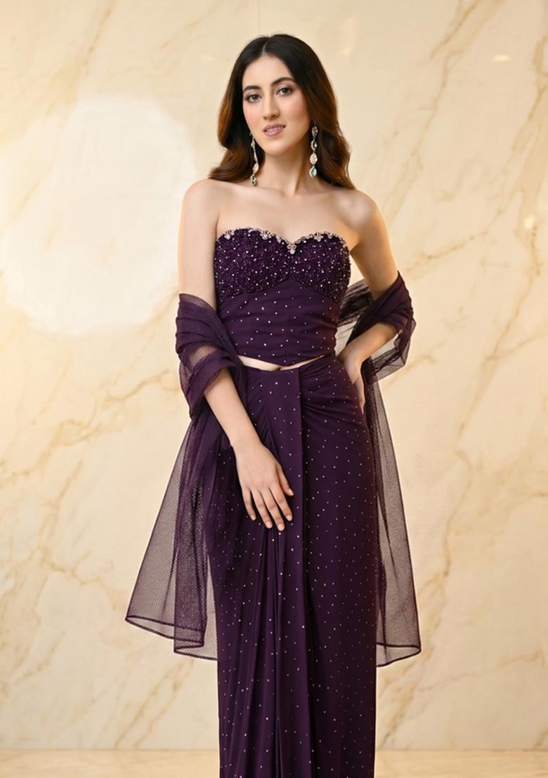 Deep Purple Handwork Fusion Set - Indya