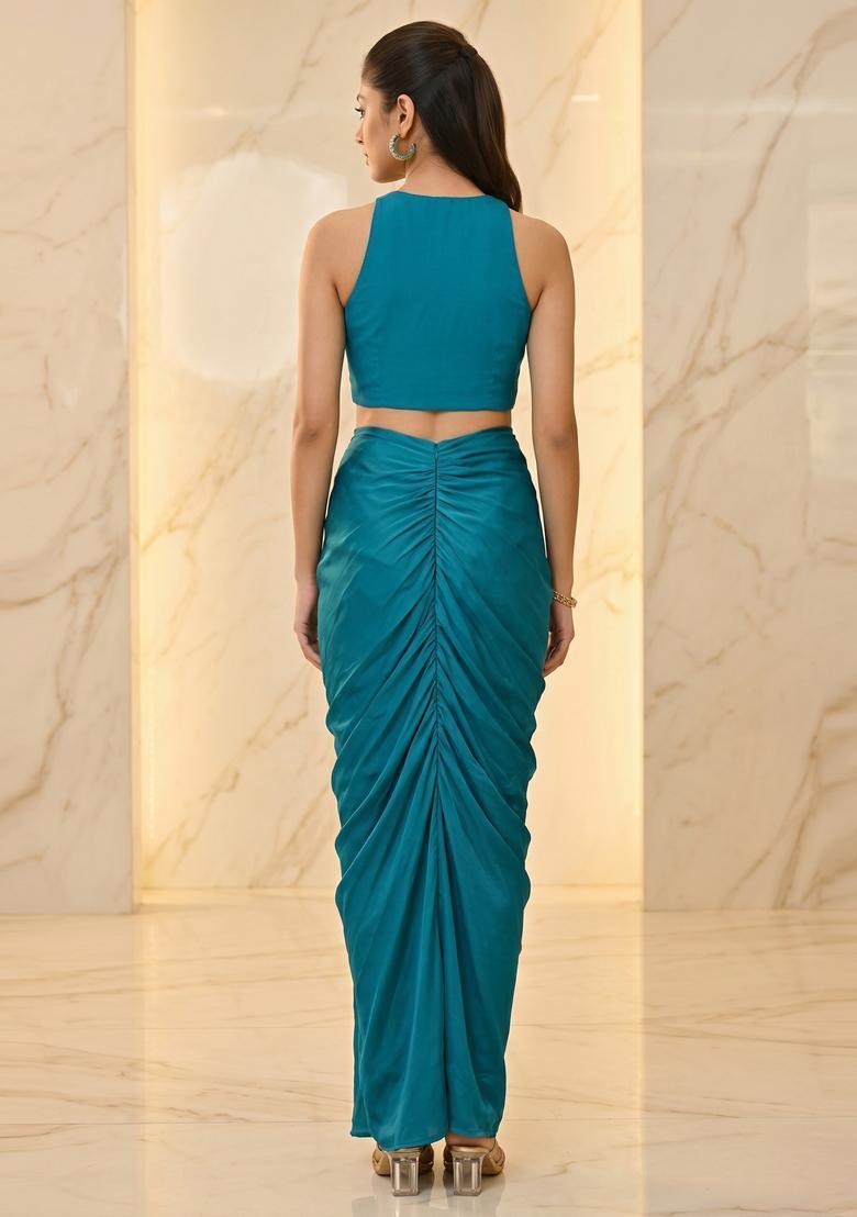 Teal Handwork Fusion Set - Indya