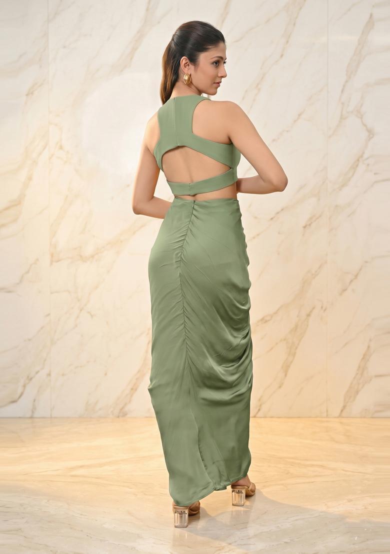 Sage Green Handwork Fusion Set - Indya