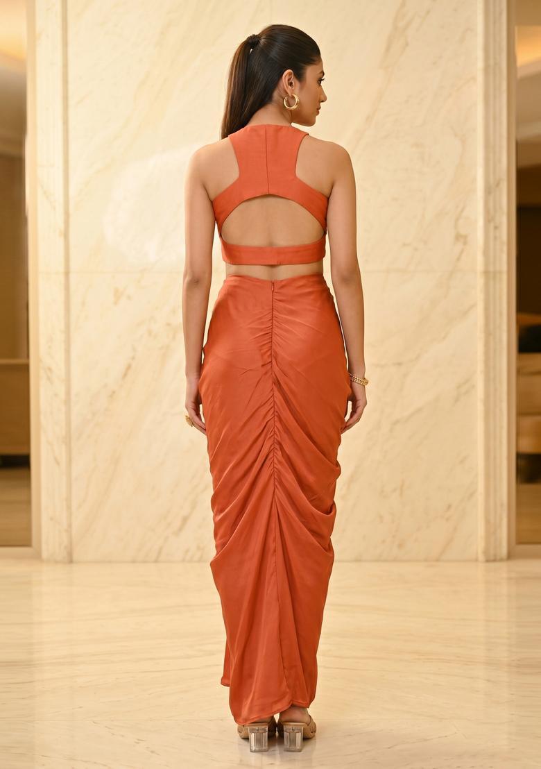 Rust Orange Handwork Fusion Set - Indya