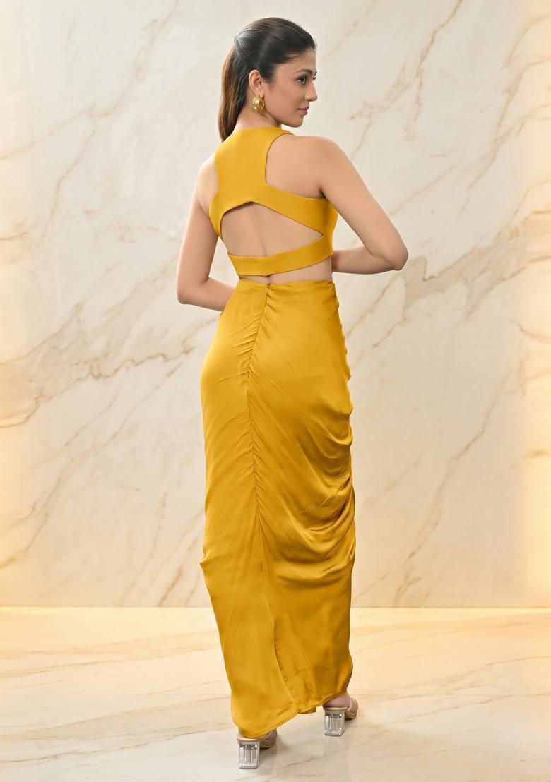 Mustard Yellow Handwork Fusion Set - Indya