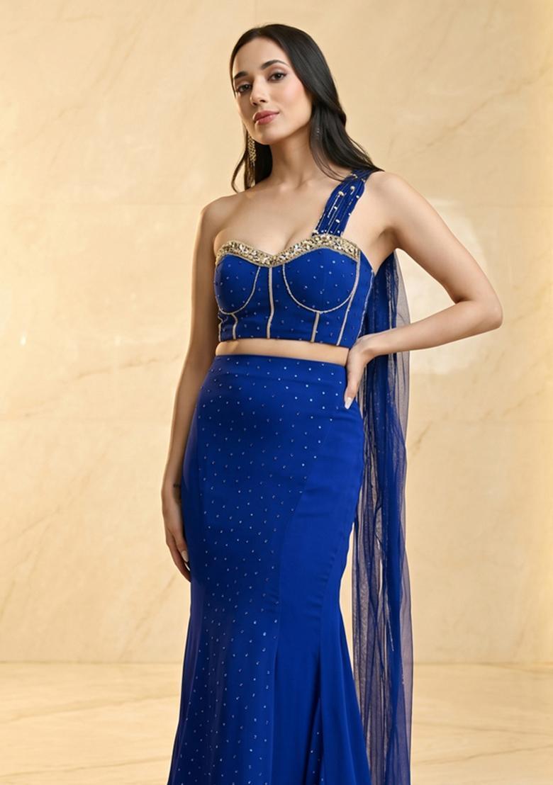 Royal Blue Handwork Fusion Set - Indya