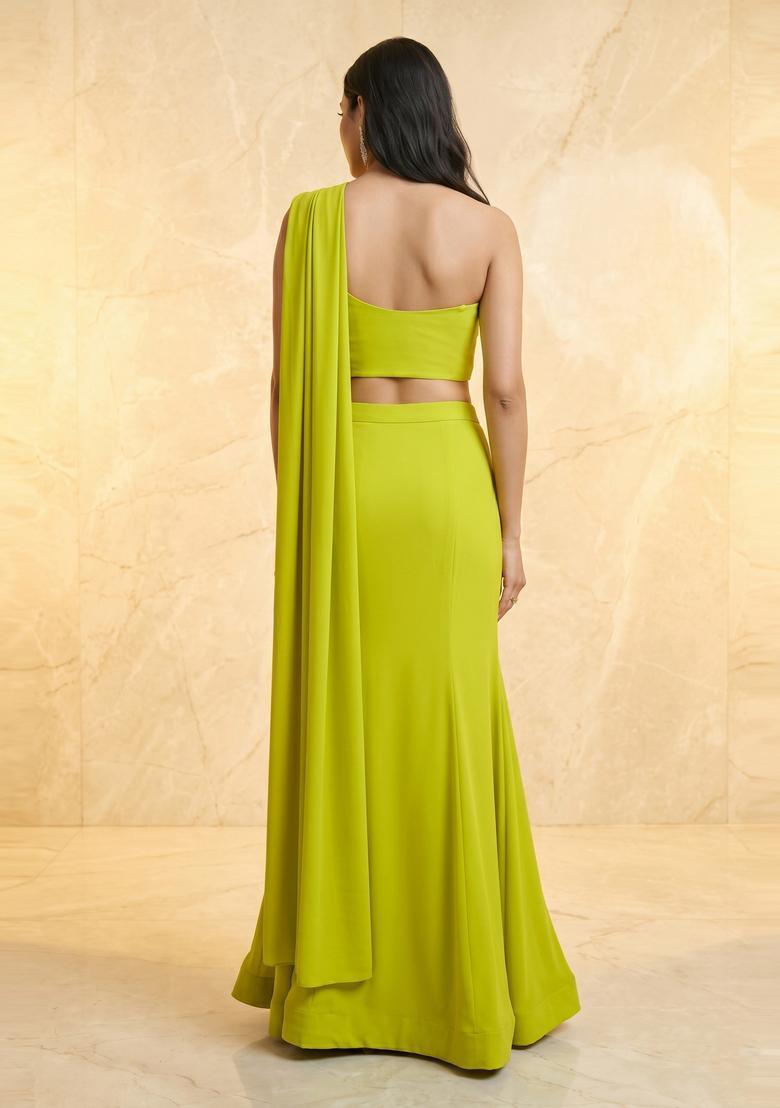 Lime Green Handwork Fusion Set - Indya