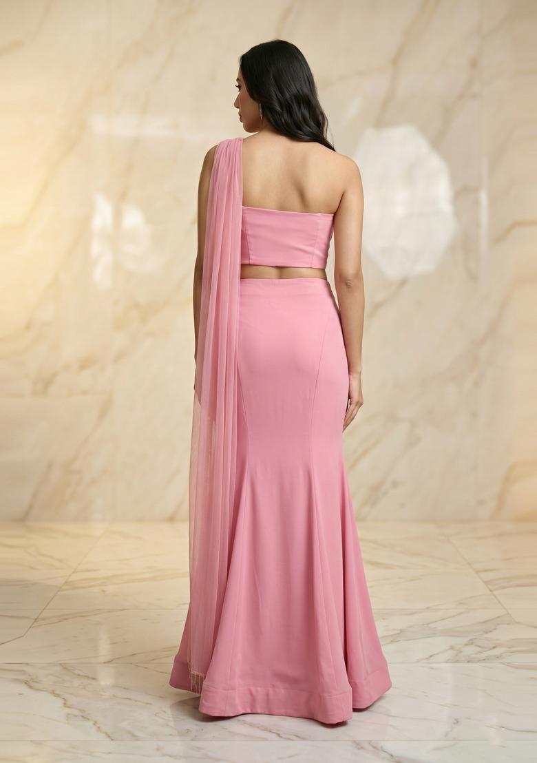 Pastel Pink Handwork Fusion Set - Indya