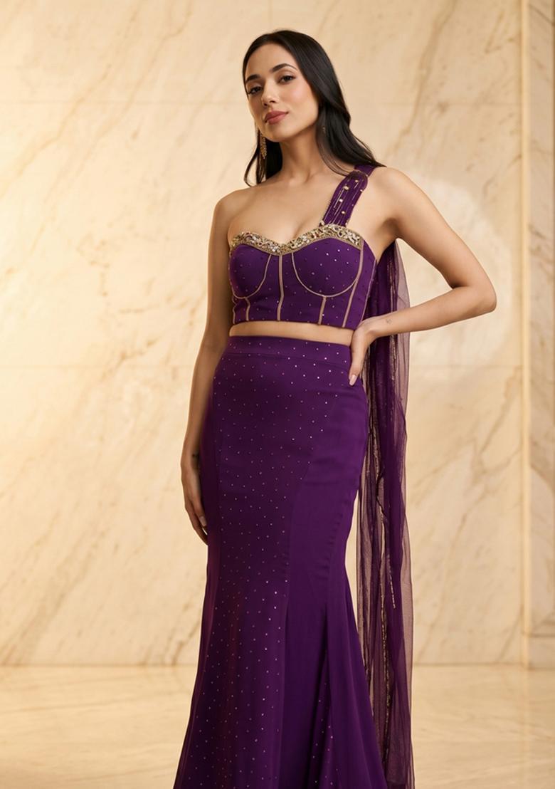 Deep Purple Handwork Fusion Set - Indya