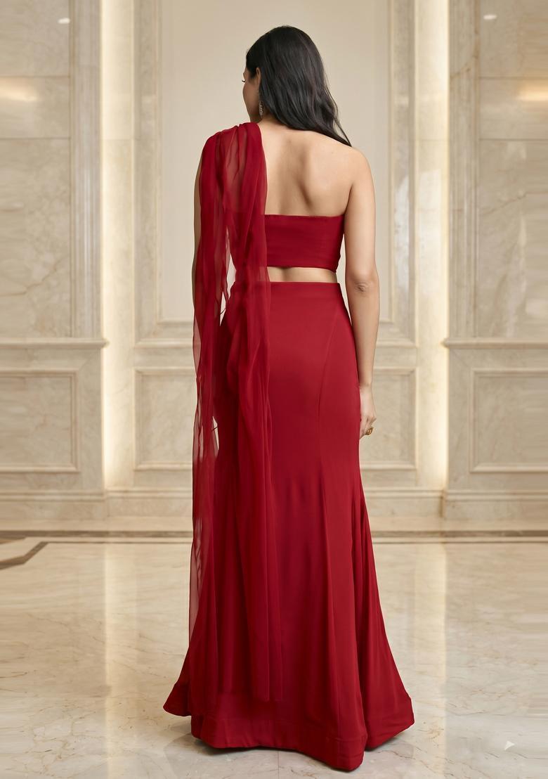 Wine Red Handwork Fusion Set - Indya
