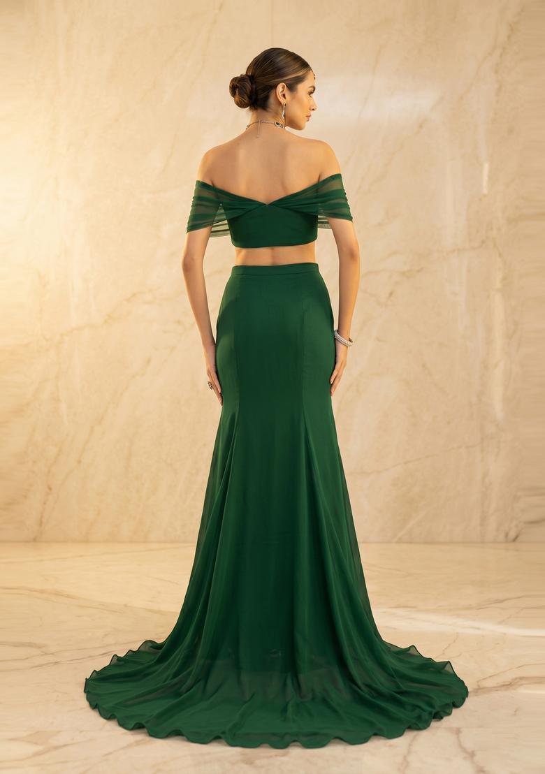 Emerald Green Handwork Fusion Set - Indya