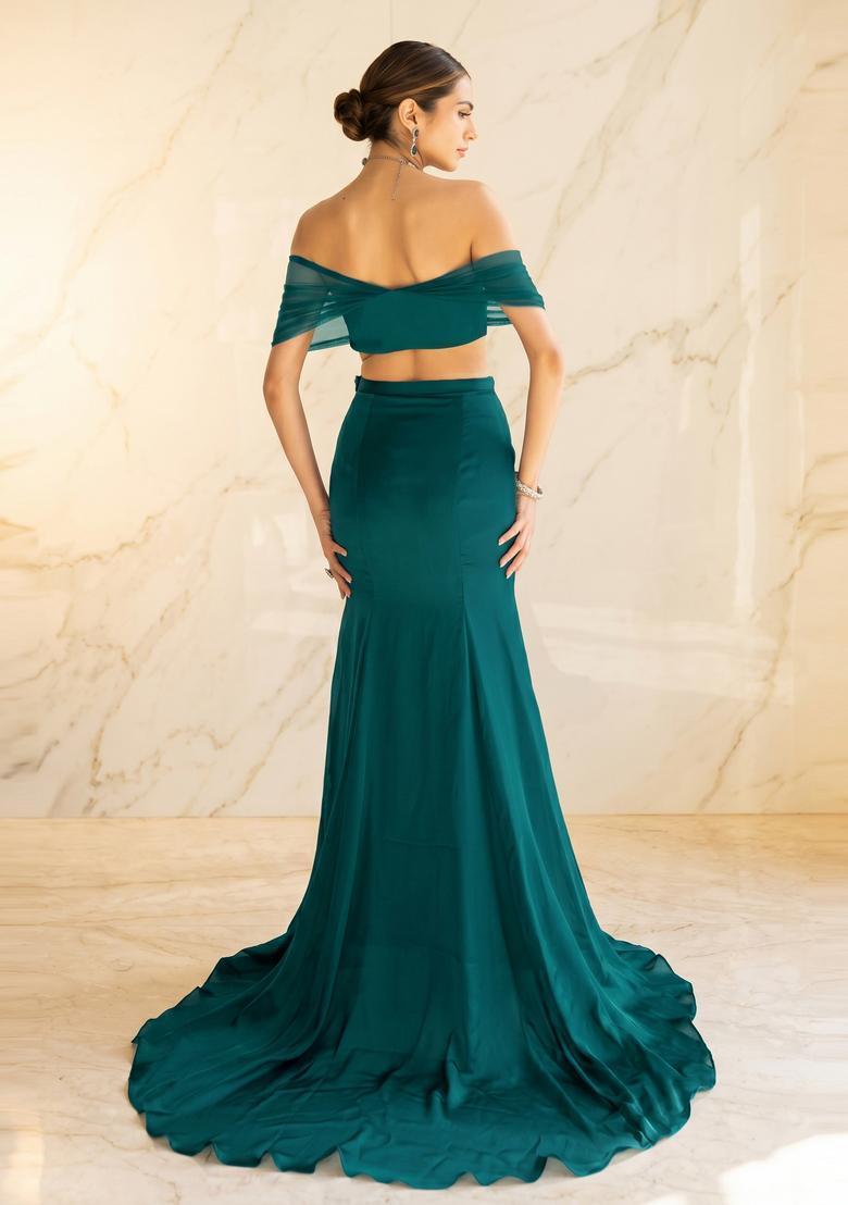 Dark Teal Handwork Fusion Set - Indya